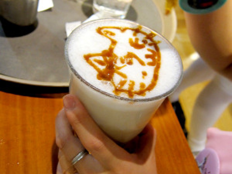 cat drawing on cafe latte