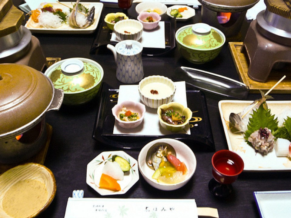 A typical meal at a ryokan